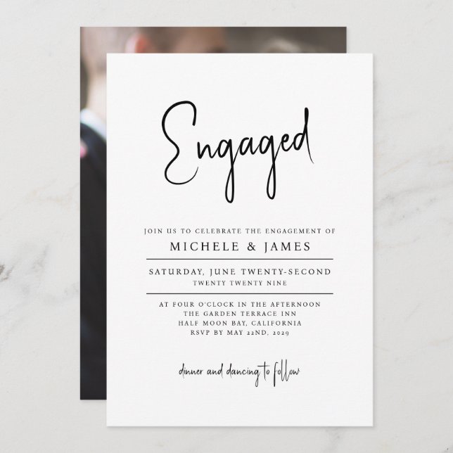 Script Typografy Minimal Wedding Verlobung Einladung (Vorne/Hinten)