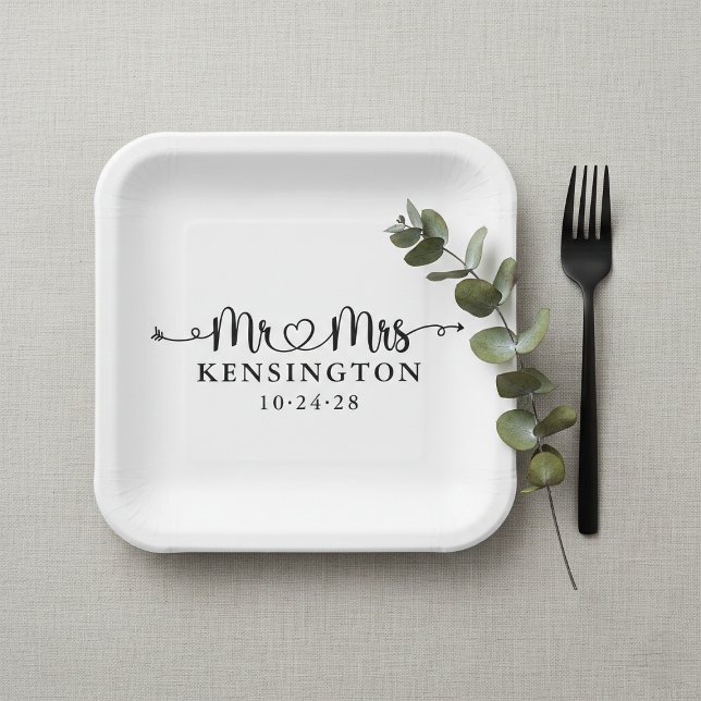Script Typografy Personalisiert Mr. Wedding Pappteller (Von Creator hochgeladen)