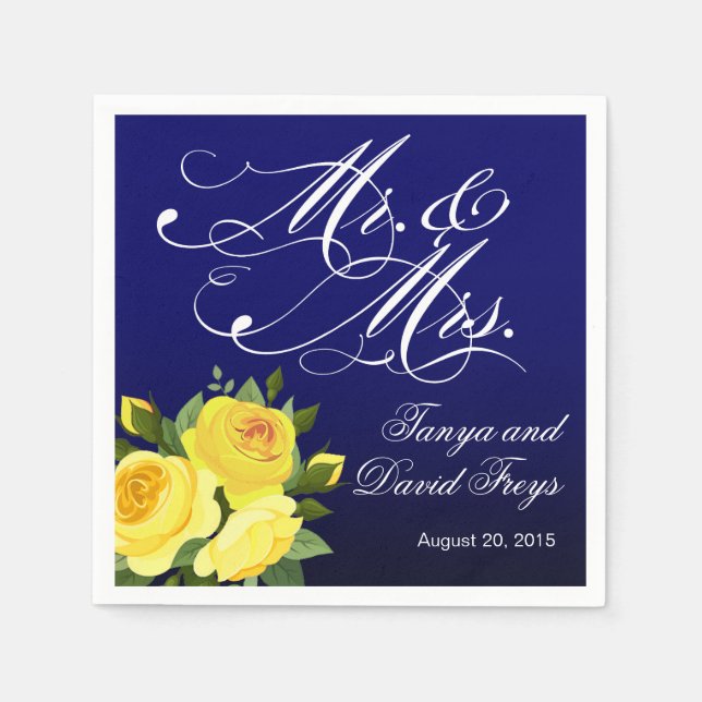 Script Typografy Rose Floral Marine Serviette (Vorderseite)