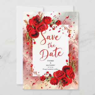 Script Unique Crimson-Rote Rosen Hochzeit Save The Date