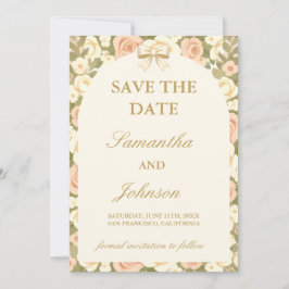 Script Vintage Ivory Wedding Save the Date Card