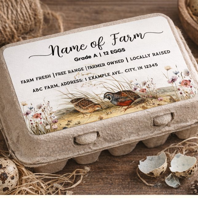 Script Watercolor Farm Quail Egg Carton Label (Von Creator hochgeladen)