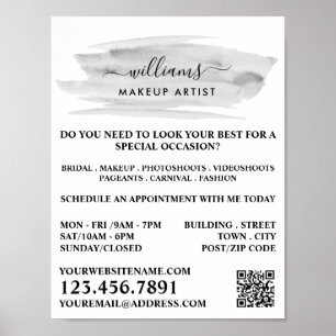 Script Watercolor Grau Pinselstrich Makeup Artist Poster