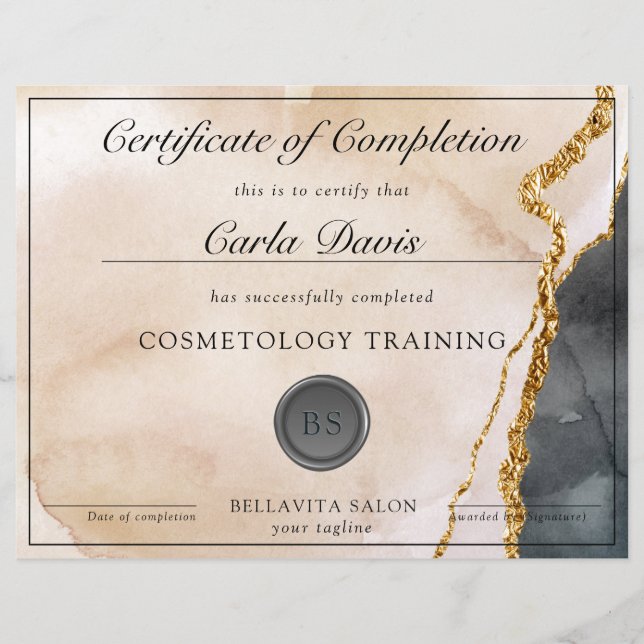 Script Watercolor Pink Black Gold Marble Award (Vorderseite)