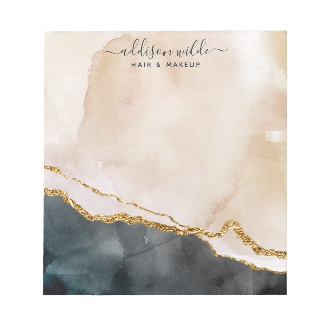 Script Watercolor Pink Black Gold Marmor Business Notizblock (Vorderseite)