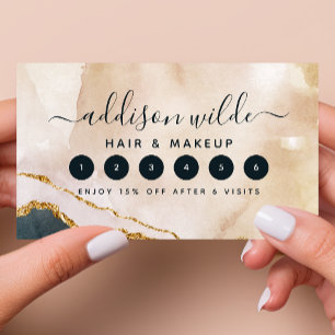 Script Watercolor Pink Black Gold Marmor Business Treuekarte