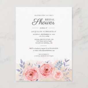 Script Watercolor Pink Roses Floral Brautparty Einladungspostkarte
