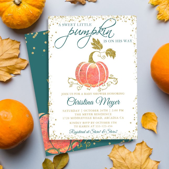 Script Watercolor Pumpkin Glitzer Fall Baby Dusche Einladung (Von Creator hochgeladen)