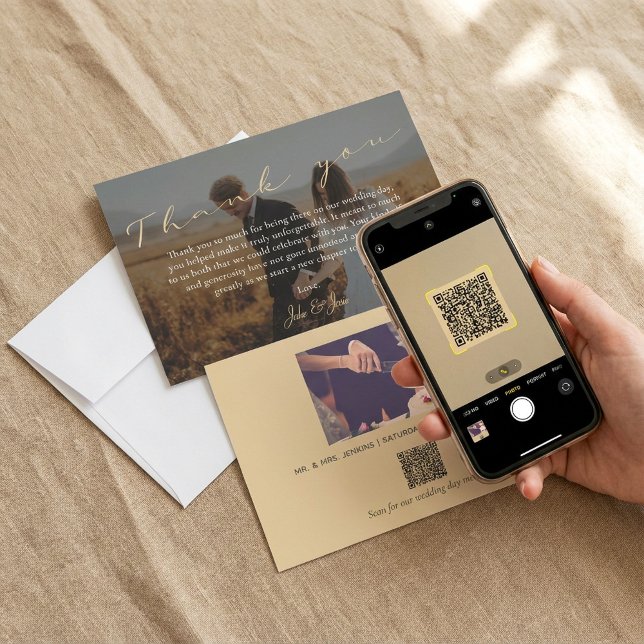 Script Wedding danke You Card, Foto und QR Code (Script Wedding Thank You Card, Photo and QR Code)