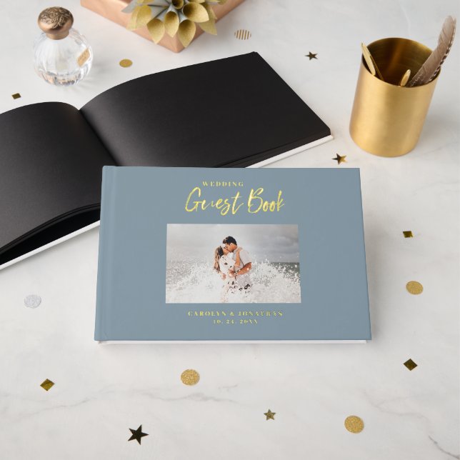 Script Wedding Foto Nautical Blue Wedding Gästebuch (Vorderseite Offen)