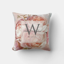 SCRIPT WEDING MONOGRAM | Roses Peonies Kissen