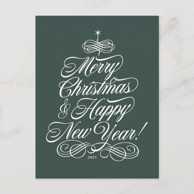 Script Weihnachtskarte in Grün Feiertagspostkarte (Vorderseite)