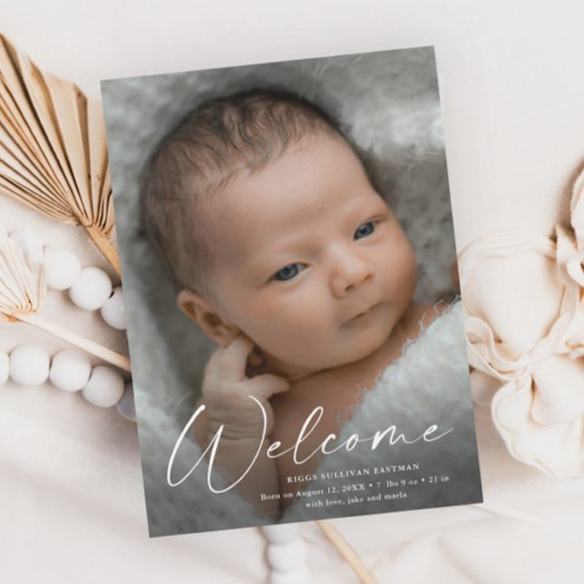 Script Welcome Baby Foto Geburtserklärung Magneteinladung (Von Creator hochgeladen)