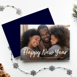 Scripted New Year Navy Blue FOTO Feiertagskarte