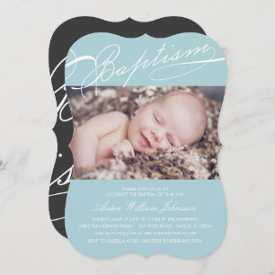 Scripted Taufe-Rosenbeet-Kreuz-blaues Foto Einladung