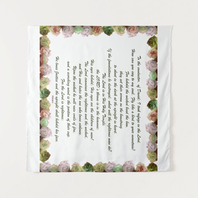 Scripture, Psalm 11, Green Gray Roses Wandteppich (Vorderseite (Horizontal))