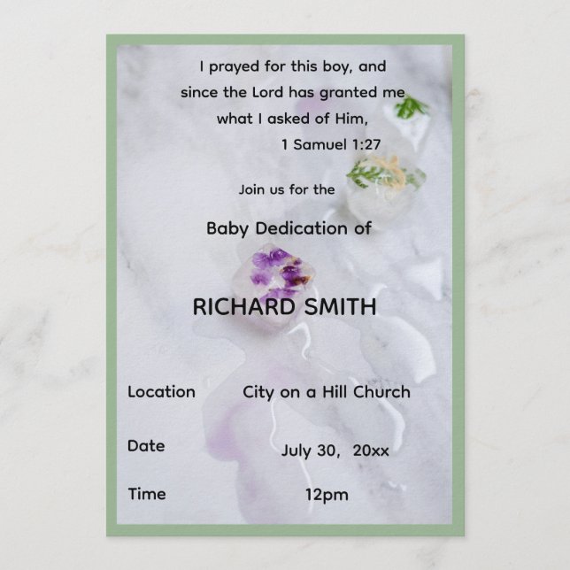 Scripture Verse Boy Baby Dedication Invitation Einladung (Vorderseite)