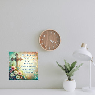 Scripture Verse John 3:16 Floral Cross Oster Fotodruck