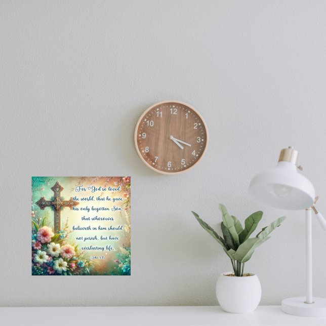 Scripture Verse John 3:16 Floral Cross Oster Fotodruck (Von Creator hochgeladen)