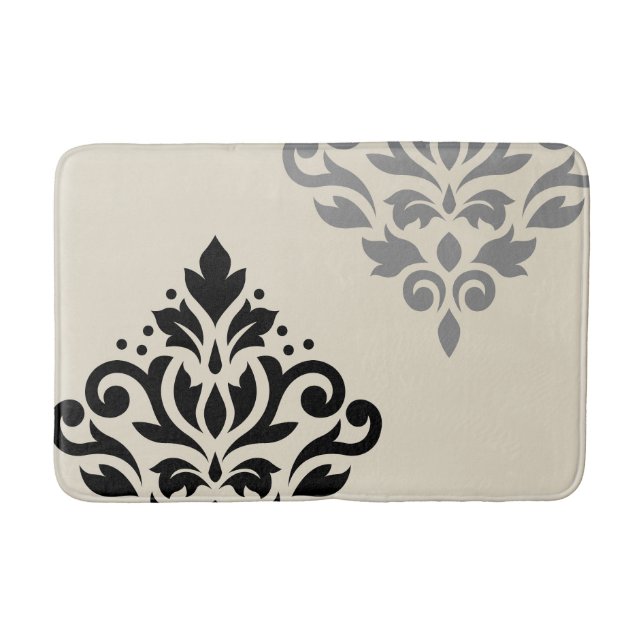 Scroll Damask Art I Black Gray Creme Badematte (Vorderseite)