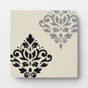 Scroll Damask Art I Black Gray Creme Fotoplatte