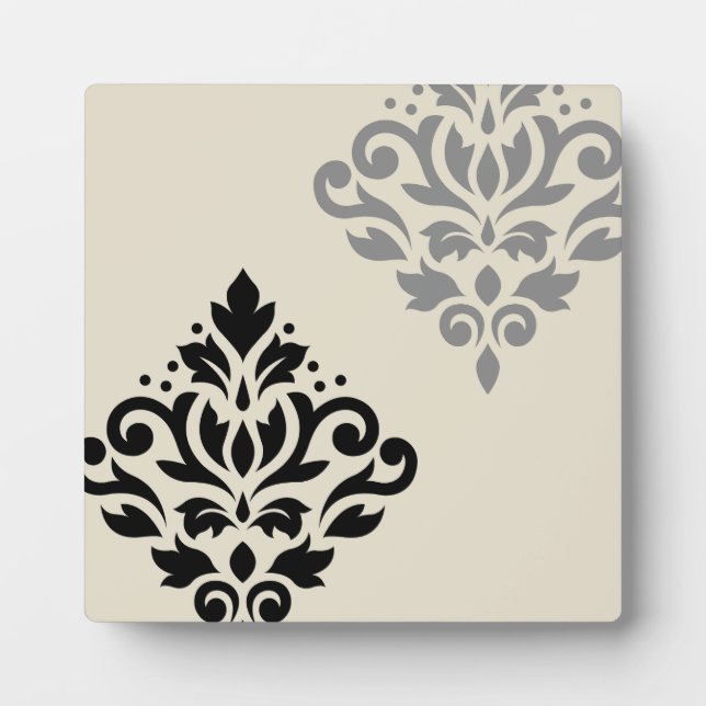 Scroll Damask Art I Black Gray Creme Fotoplatte (Vorderseite)