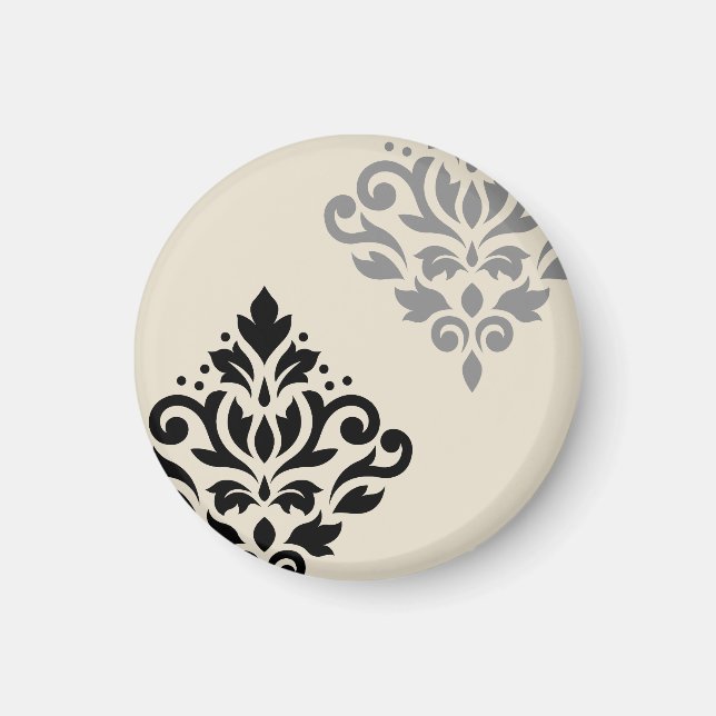 Scroll Damask Art I Black Gray Creme Magnet (Vorne)