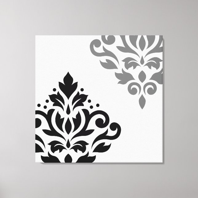 Scroll Damask Art I Black & Grey on White Leinwanddruck (Vorderseite)