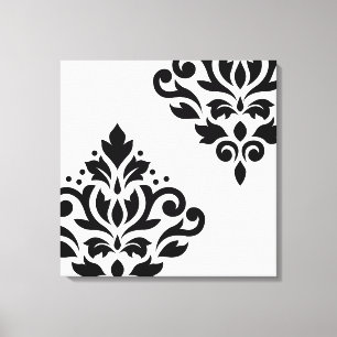 Scroll Damask Art I Black on White Leinwanddruck
