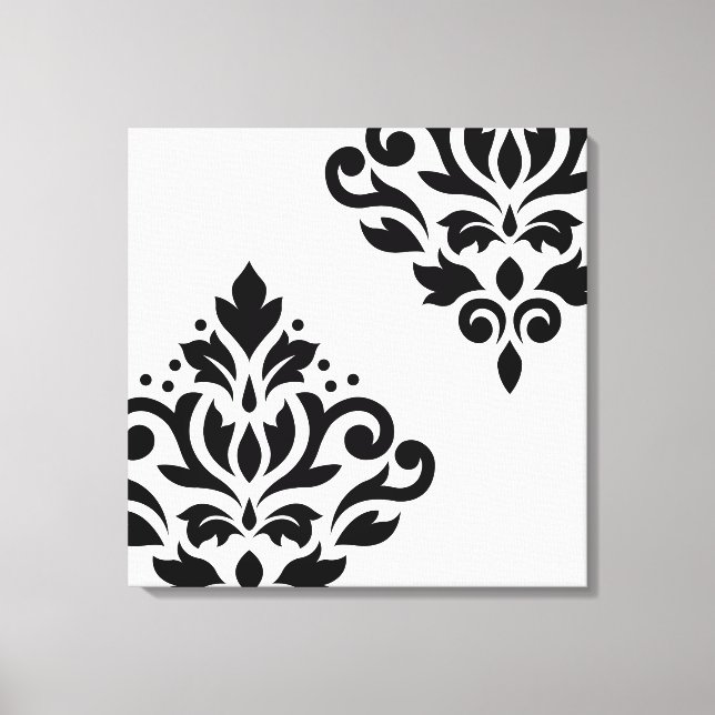 Scroll Damask Art I Black on White Leinwanddruck (Vorderseite)