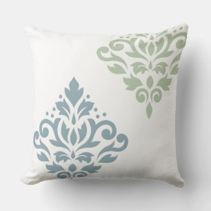 Scroll Damask Art I Blue Green Kissen