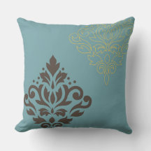 Scroll Damask Art I Brown Gold (line) Aquamarin