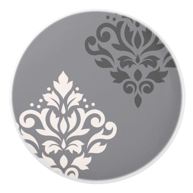 Scroll Damask Art I Cream & Gran Keramikknauf (Vorderseite)