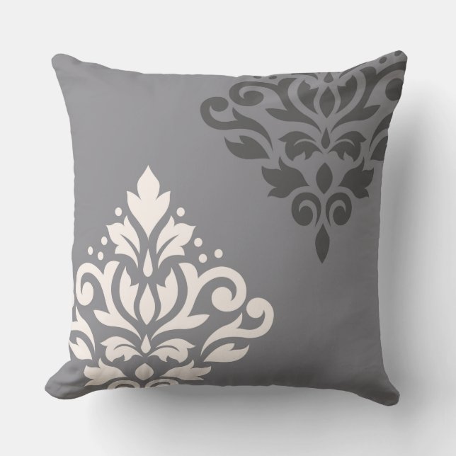 Scroll Damask Art I Cream & Gran Kissen (Vorderseite)