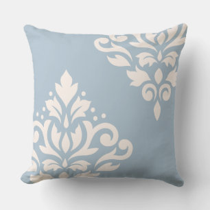 Scroll Damask Art I Creative on Light Blue Kissen
