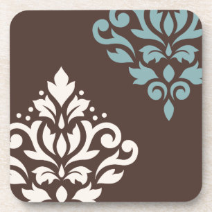 Scroll Damask Art I Creme Aquamarin Brown Getränkeuntersetzer