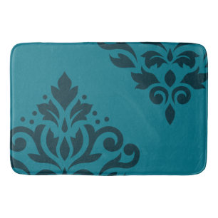 Scroll Damask Art I Dark on Mid Aquamarin Badematte