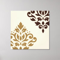 Scroll Damask Art I Gold & Brown auf Creme