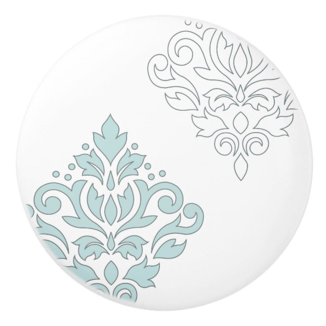 Scroll Damask Art I (line) Duck Egg Blue Gray Wt Keramikknauf (Vorderseite)