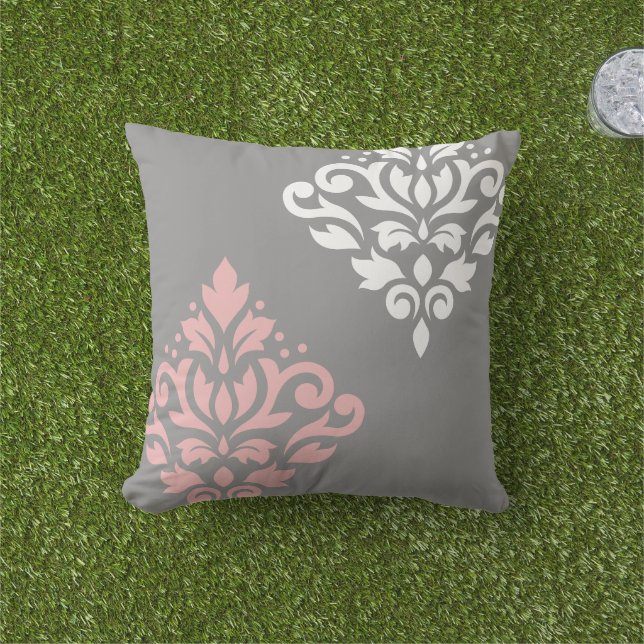 Scroll Damask Art I Pink White Grau Kissen (Golfball-Marker)