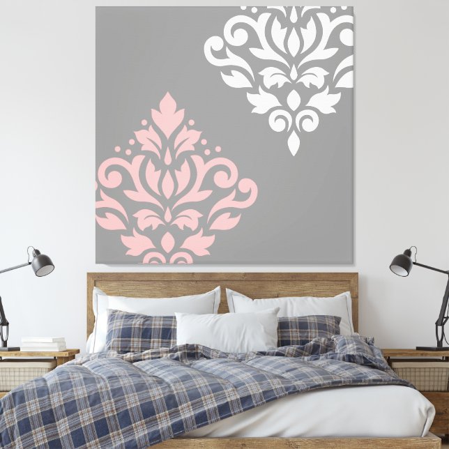 Scroll Damask Art I Pink White Grau Leinwanddruck (Insitu (Schlafzimmer))