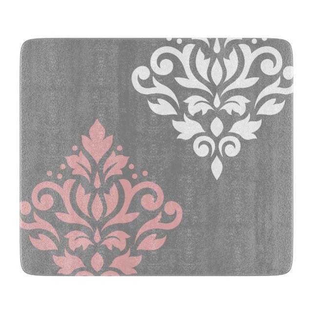 Scroll Damask Art I Pink White Grau Schneidebrett (Vorderseite)