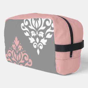 Scroll Damask Art I Pink White Grau Waschbeutel