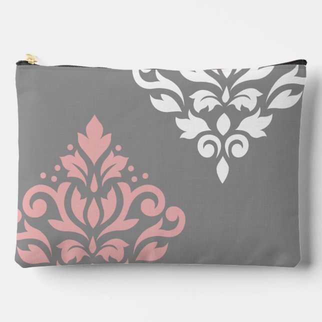 Scroll Damask Art I Pink White Grau Zubehörtasche (Vorderseite)