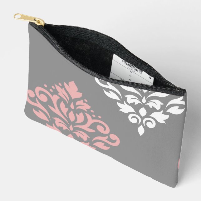 Scroll Damask Art I Pink White Grau Zubehörtasche (Offen)