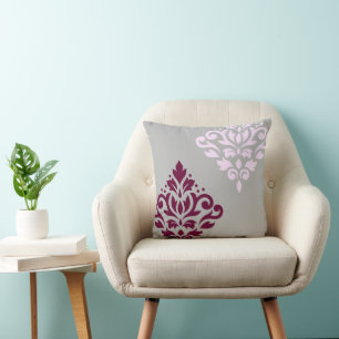 Scroll Damask Art I Plum Pink Grau Kissen