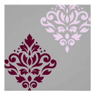Scroll Damask Art I Plum Pink Grau Poster
