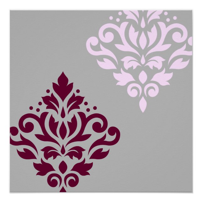 Scroll Damask Art I Plum Pink Grau Poster (Vorderseite)