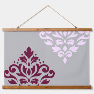 Scroll Damask Art I Plum Pink Grau Wandteppich Mit Holzrahmen