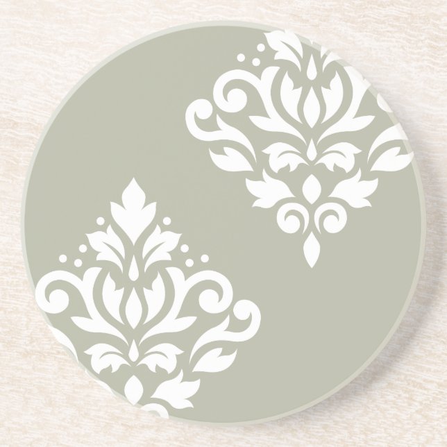 Scroll Damask Art I White on Green Getränkeuntersetzer (Vorne)